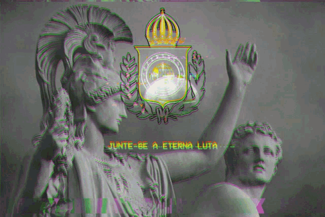 a statue of a woman and a man with the words " junto-se a eterna luta " below them