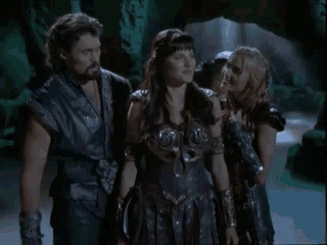 a man and two women are standing in a cave with the words my plan written above them