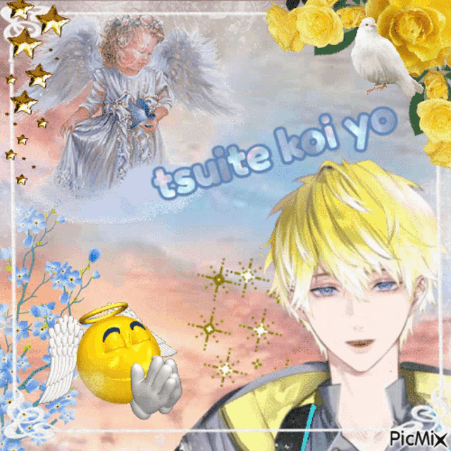 a picture of a boy with the words tsuite koi yo on the bottom