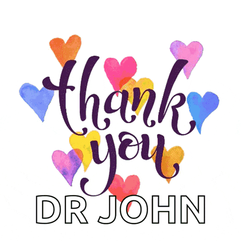 a thank you card for dr john with hearts