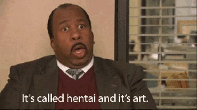 a man in a suit and tie is talking about hentai
