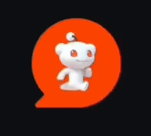 a white teddy bear wearing a santa hat is standing in a red circle on a black background .