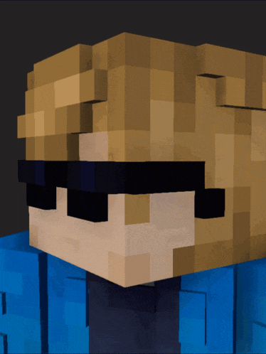 a minecraft character wearing sunglasses and a blue jacket