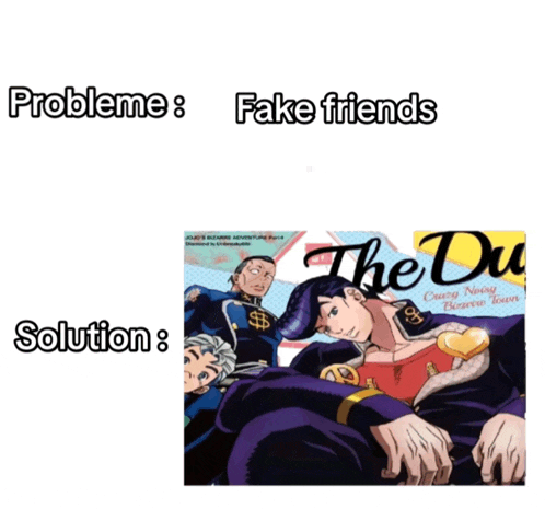 a cartoon of a man laying down with the words problem fake friends and solution below him