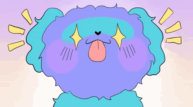 a cartoon drawing of a purple dog with its tongue hanging out
