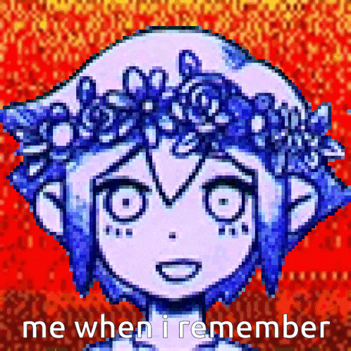 a pixel art drawing of a girl with the words me when i remember below her
