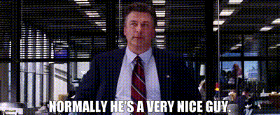 a man in a suit and tie says " normally he 's a very nice guy "