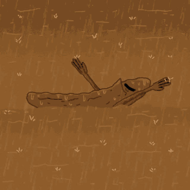 a cartoon of a person laying in the mud