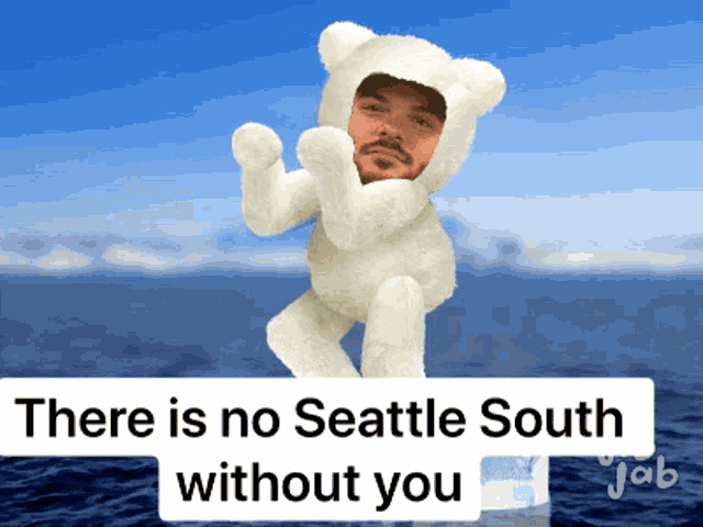 a teddy bear with a man 's face on it and the words " there is no seattle south without you "