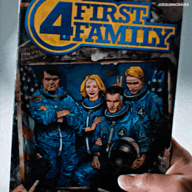 a person is holding a book titled " first 4 family "