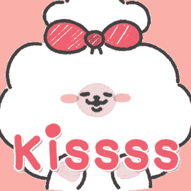 a drawing of a sheep with a heart and the word kisses
