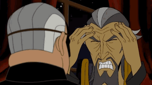a cartoon of a man with a beard holding his head in pain