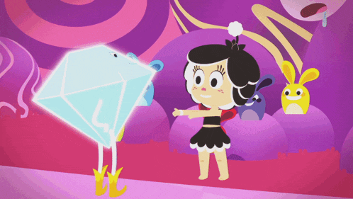 a cartoon of a girl holding a diamond
