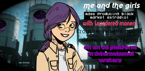a cartoon of a girl with the words me and the girls on the top
