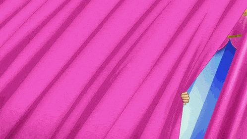 a pink curtain with a person behind it