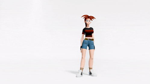 a cartoon character with red hair is pointing to the right