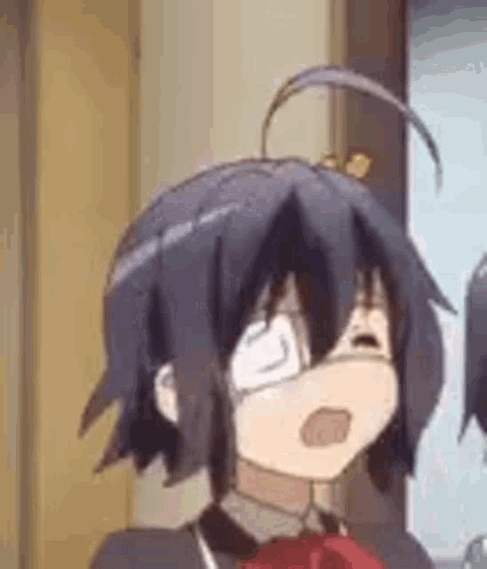 a close up of a anime character with glasses and a bow tie .