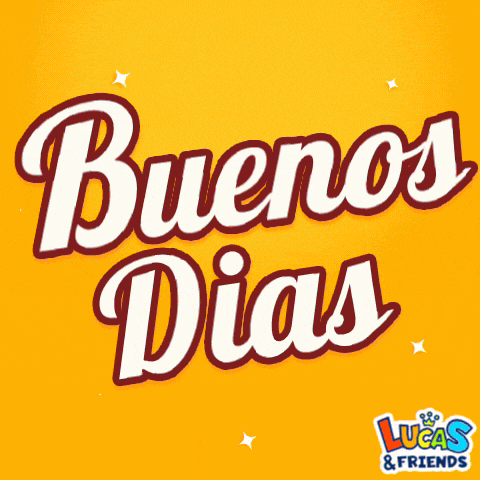 a yellow background with the words buenos dias and lucas & friends