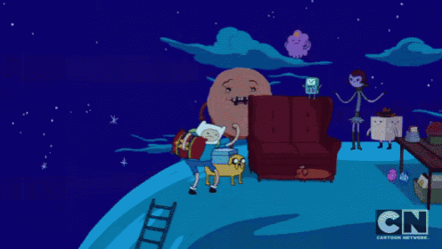 a cartoon network advertisement with a couch and a table