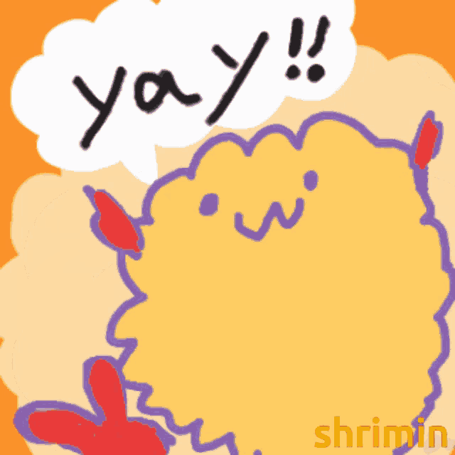 a drawing of a yellow sheep with a speech bubble that says yay