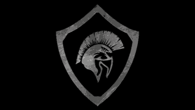 a silver shield with a spartan helmet on it .