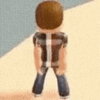 a cartoon character is standing on a sandy beach with his arms crossed .