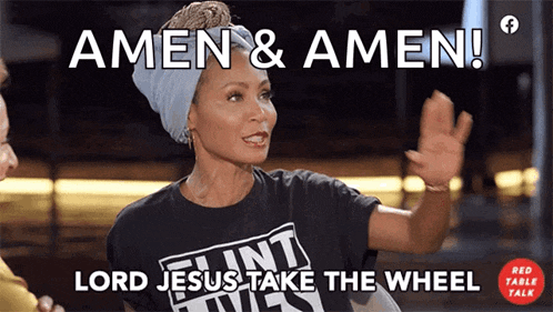 a woman wearing a shirt that says amen and amen on it
