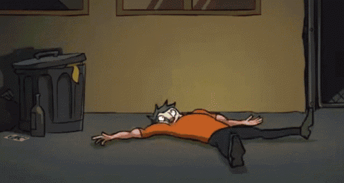 a cartoon of a man laying on the ground with a sign that says x8 combo in the background