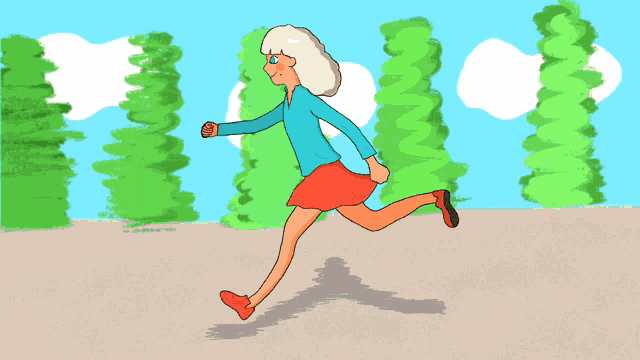 a cartoon of a woman running in a park