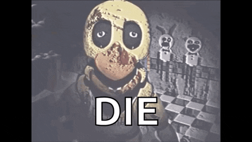 a picture of a chicken with the word die on it