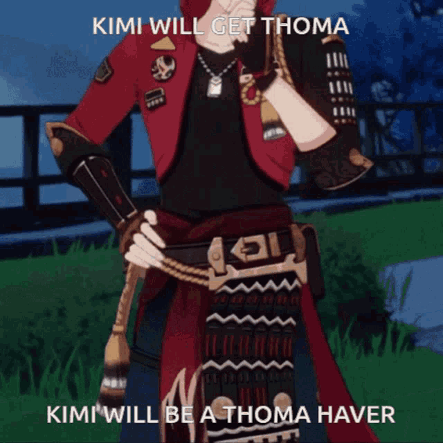 a video game character with the words kimi will get thoma and kimi will be a thoma haver