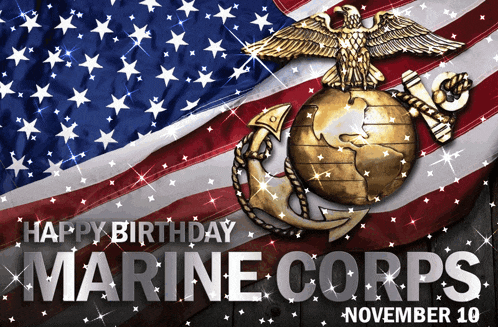 happy birthday marine corps november 10th with an american flag in the background