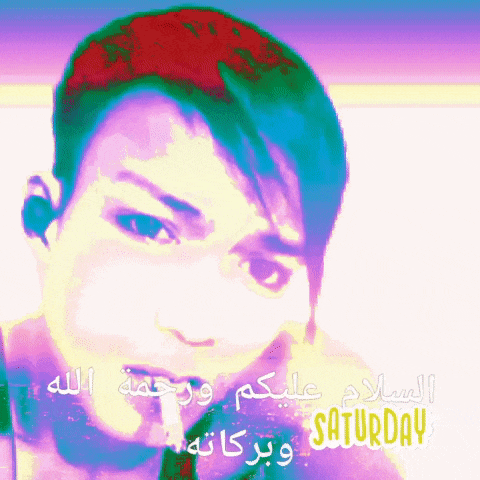 a colorful image of a person with the words saturday written on it