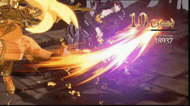 a person is holding a sword in a video game with the number 10 on the screen .