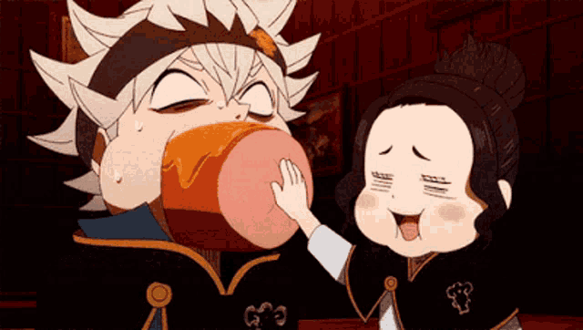 a cartoon of a girl petting a boy 's face with the letter g on it
