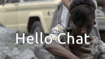a picture of a woman with the words hello chat written on it