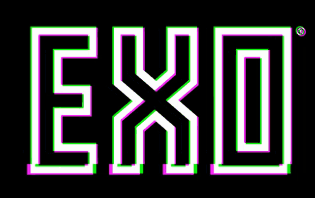 the word exo is written in neon green and white
