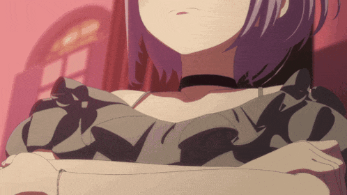 a girl with purple hair and a black choker