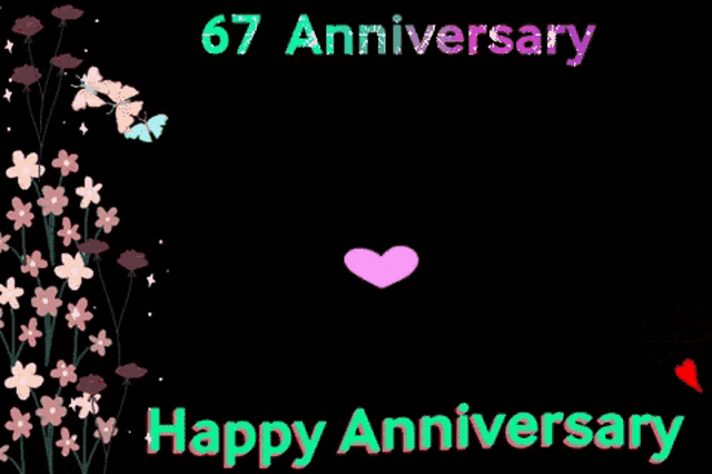a happy 67th anniversary card with flowers and hearts
