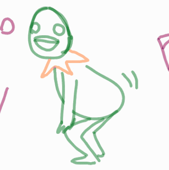 a green and yellow drawing of a person with a sun on their head