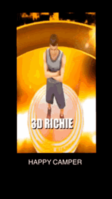 a basketball player named richie is standing in a circle with his arms crossed