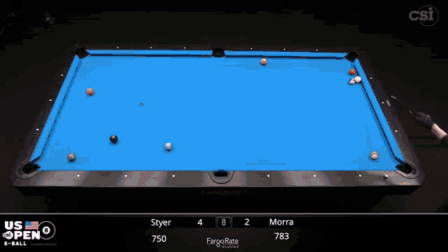 a pool table with the us open written on the bottom