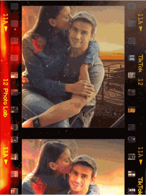 a woman kisses a man on the cheek in a photo that says 12 photo lab