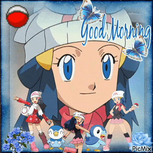 a picture of a girl with the words good morning