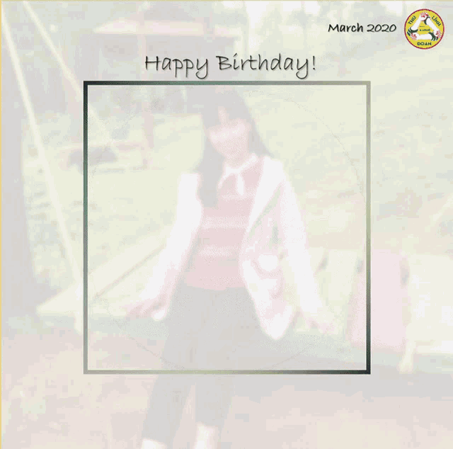 a picture of a woman sitting on a bench with the caption happy birthday march 2020