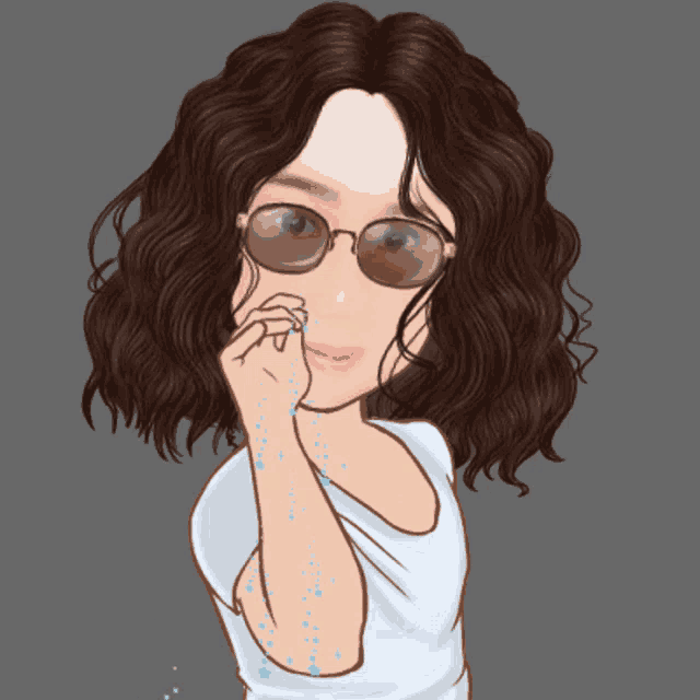 a cartoon of a woman wearing sunglasses and a white top