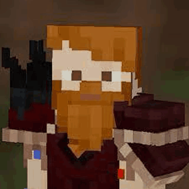 a minecraft character with a beard and glasses is standing in a forest .