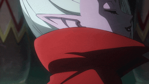 a close up of a cartoon character 's face with a red hood
