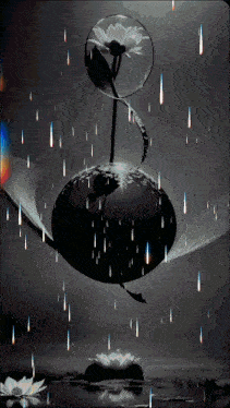 a black and white painting of a flower in a bubble