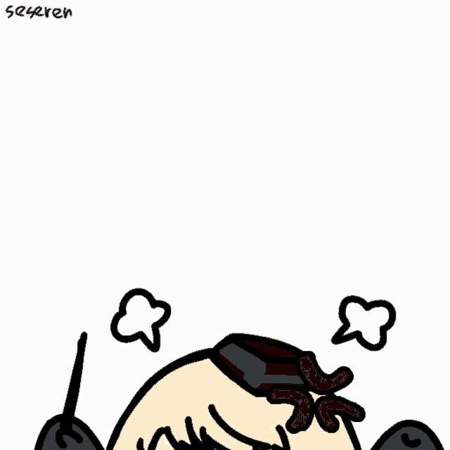 a cartoon drawing of a person with steam coming out of their head and the name seeren written below it